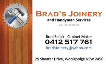 Brad's Joinery and Handyman Services - Business Card